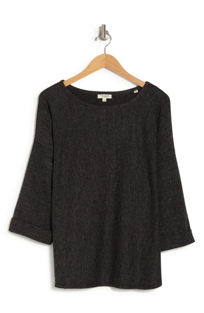 Max Studio Three-quarter Sleeve Rib Top In Bkchr348