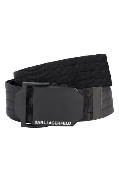 Karl Lagerfeld Logo Clasp Webbed Belt In Black