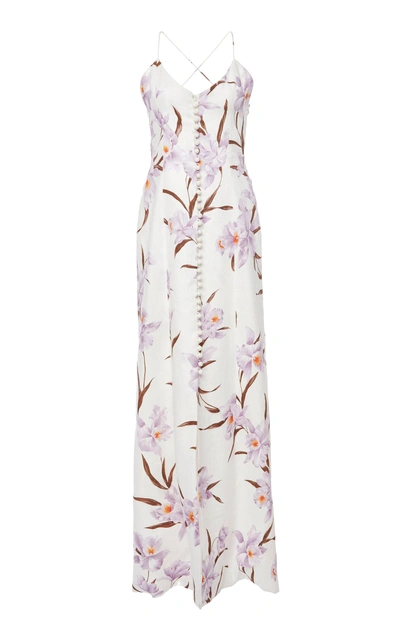 Zimmermann Corsage Floral Maxi Slip Dress In Purple