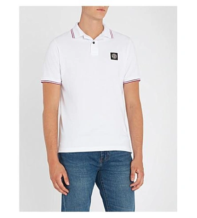 Stone Island Logo-embroidered Slim-fit Cotton-piqué Shirt In White