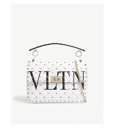 Valentino Garavani Rockstud Vltn Leather Shoulder Bag In Nero/bianco Ottico