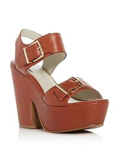 Kenneth Cole Women's Shayla Leather Platform Wedge Sandals In Cognac
