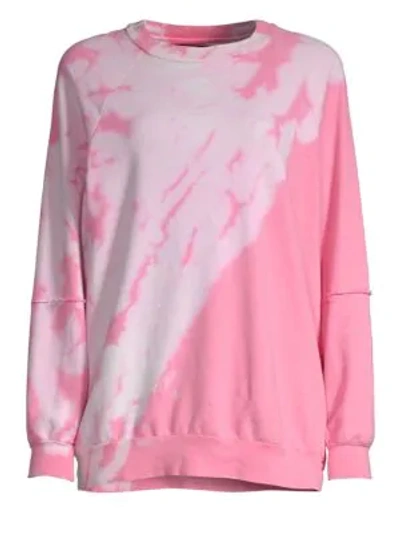Dtla Brand Jeans Tie Dye Creweneck Sweater In Excited Pink