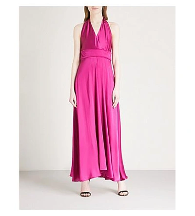 Maje Rivoine Halterneck Silk-satin Maxi Dress In Fuschia ModeSens