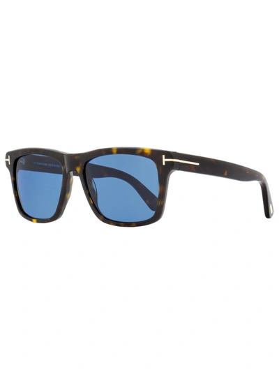 Tom Ford Men's Rectangular Sunglasses Tf906 Buckley-02 52v Dark Havana 56mm In Blue