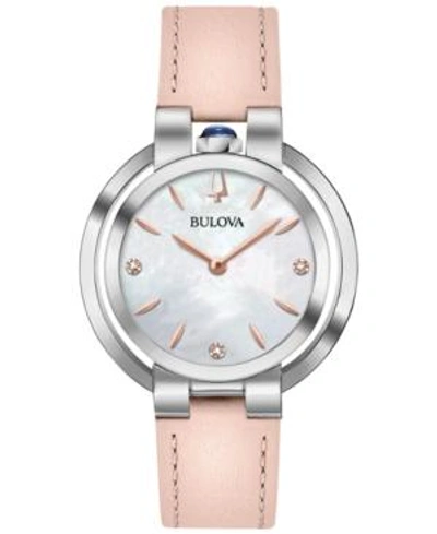 Bulova Women's Diamond-accent Rubaiyat Pink Leather Strap Watch 35mm In White