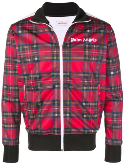 Palm Angels Logo-embroidered Checked Jersey Jacket In Rosso