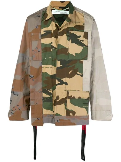 Off-white Reconstructed Cotton Camo Field Jacket In Brown