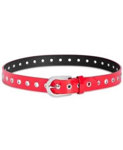 Dkny Spazzolato Grommeted Belt, Created For Macy's In Red/silver