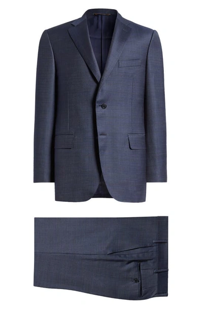 Canali Siena Regular Fit Denim Effect Wool Suit In Navy