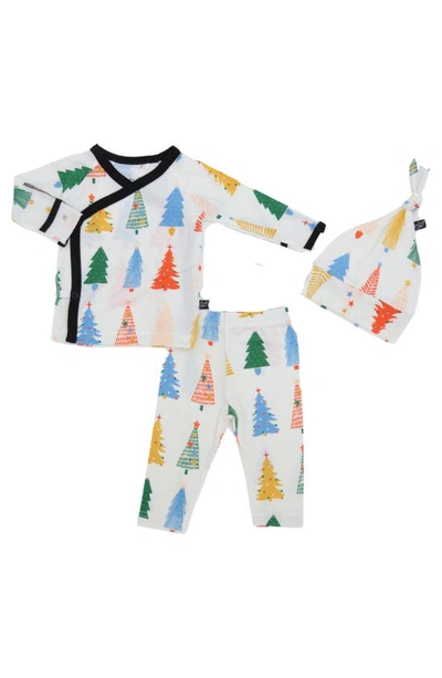 Peregrinewear Babies' Quirky Christmas Trees Take Me Home Top, Pants & Hat Set In White