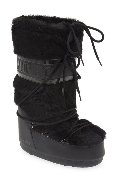 Moon Boot Icon Water Resistant Faux Fur ® In Black