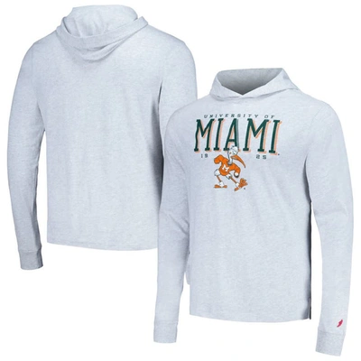 League Collegiate Wear Ash Miami Hurricanes Team Stack Tumble Long Sleeve Hooded T-shirt