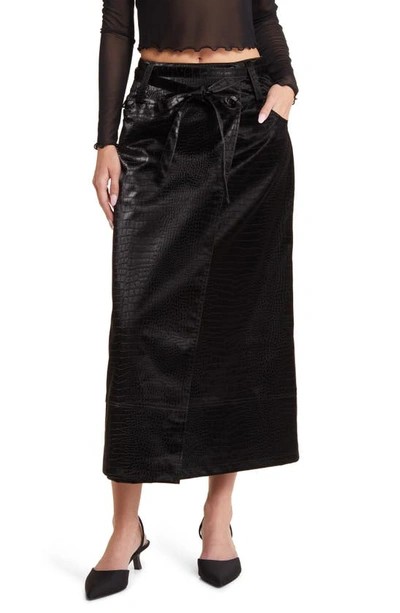 House Of Sunny Embossed Low Rider Faux Leather Maxi Skirt In Black