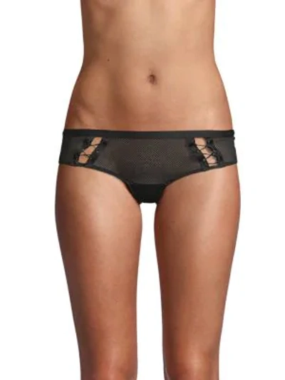 Addiction Nouvelle Lingerie Bottle Caps Tanga Lace-up Briefs In Black