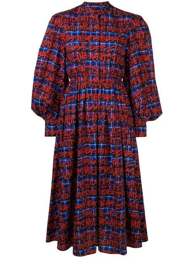 Msgm Graffitied Tartan-print Cotton Dress In Multi