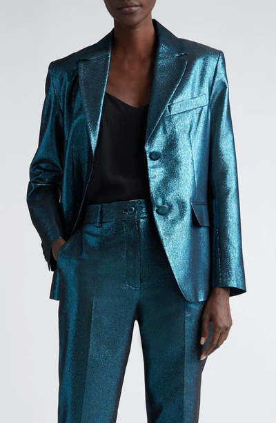St John St. John Evening Metallic Stretch Blazer In Dark Teal Multi