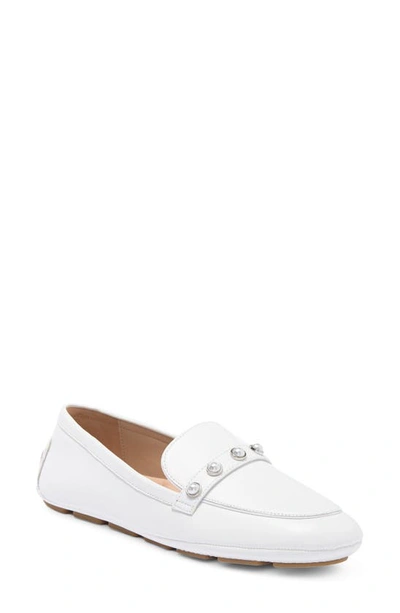 Stuart Weitzman Imitation Pearl Driving Loafer In White