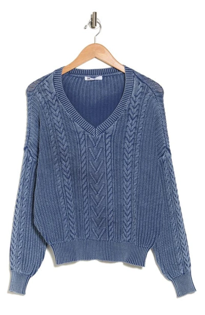 Dr2 By Daniel Rainn Cable Knit Pullover Sweater In Washed Blue
