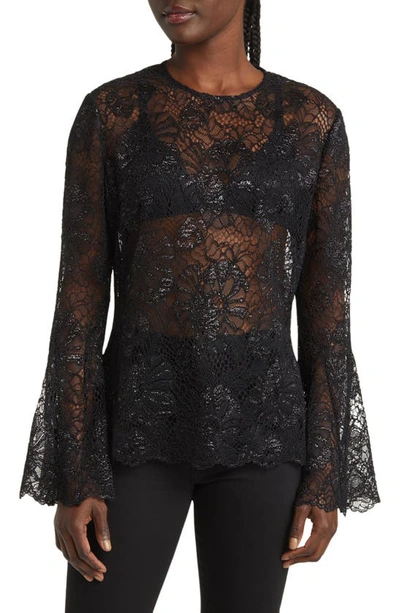 Frame Lace Flutter Sleeve Top In Black