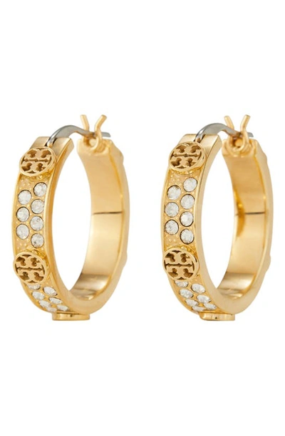 Tory Burch Small Miller Crystal Hoop Earrings In Tory Gold Crysta