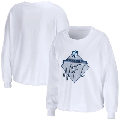 Wear By Erin Andrews White Nfl Shield Domestic Cropped Long Sleeve T-shirt