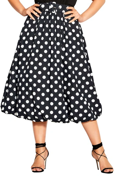 City Chic Darling Polka Dot Belted Midi Dress In Ivory Spot