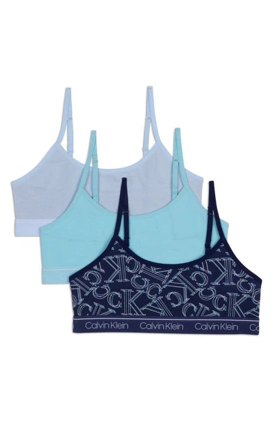 Calvin Klein Kids' Assorted 3-pack Stretch Cotton Bralettes In Symphony/ Angel Blue/ Empyrean