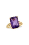 Savvy Cie Jewels Amethyst Ring In Purple/ Yellow Gold