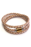 Liza Schwartz Triple Wrap Leather Bracelet In Camel