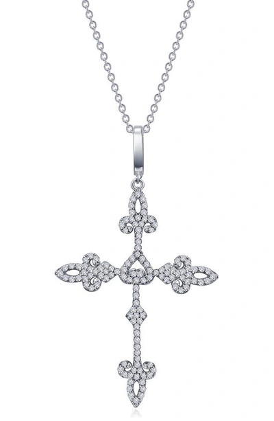 Lafonn Simulated Diamond Fleur De Lis Pavé Cross Pendant Necklace In Silver