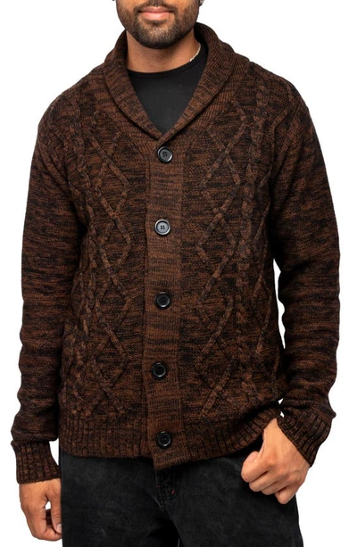 X-ray Cable Knit Button-down Sweater In Sienna/ Black