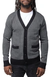X-ray Herringbone V-neck Button Front Cardigan In Off White/ Black