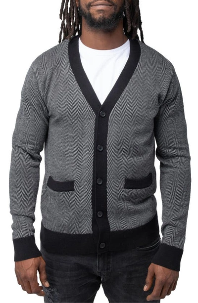 X-ray Herringbone V-neck Button Front Cardigan In Off White/ Black