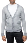 X-ray Herringbone V-neck Button Front Cardigan In Off White/ Heather Grey