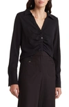 Laundry By Shelli Segal Ruched Long Sleeve Button Front Top In Black