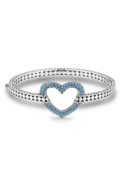 Samuel B. Sterling Silver Heart Pavé Bangle Bracelet In Blue
