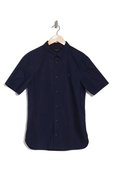 Allsaints Riviera Short Sleeve Button-up Shirt In Fairbank Navy