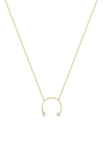 Ron Hami 14k Yellow Gold 3–3.5mm Cultured Pearl & Diamond Half Circle Pendant Necklace