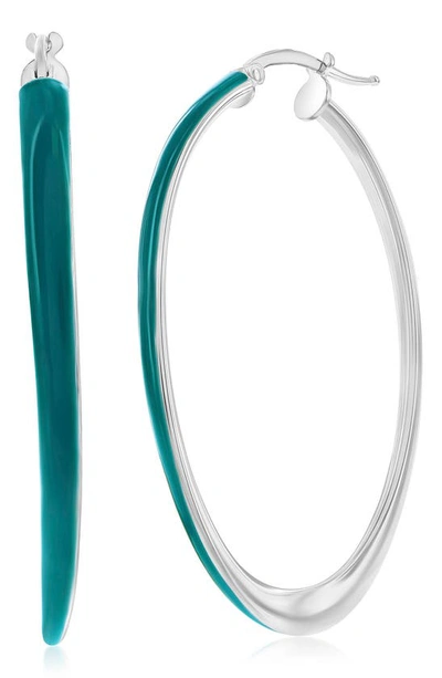 Simona Enamel Oval Hoop Earrings In Green