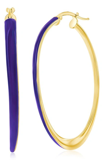 Simona Enamel Oval Hoop Earrings In Purple