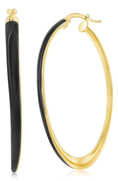 Simona Enamel Oval Hoop Earrings In Black