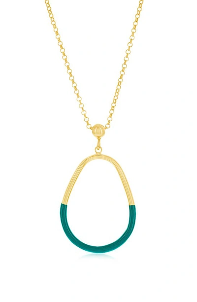 Simona Enamel Pear Pendant Necklace In Petrolio