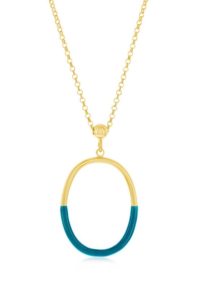 Simona Rose Enamel Oval Pendant Necklace In Blue