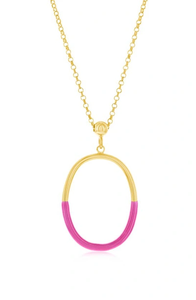 Simona Rose Enamel Oval Pendant Necklace In Gold