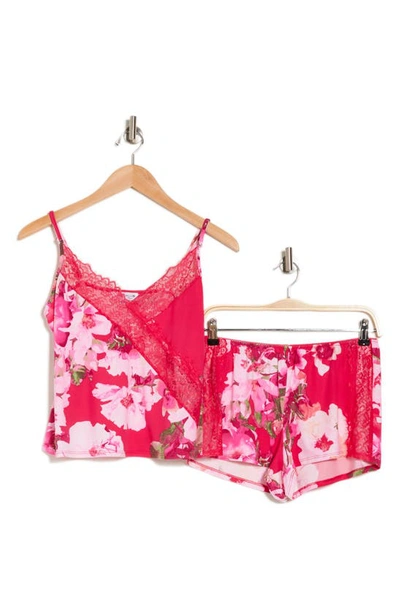 In Bloom By Jonquil Lace Trim Floral Camisole & Shorts Pajamas In Rose Red