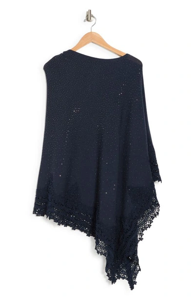 La Fiorentina Lace Trim Poncho In Blue