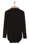 T Tahari Long Sleeve Knit Button-up Tunic Shirt In Black