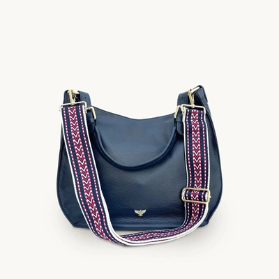 Apatchy London The Harriet Navy Leather Bag With Navy Boho Strap In Blue
