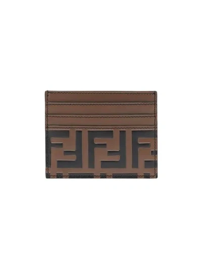 Fendi Ff Embossed Leather Card Holder In Brown